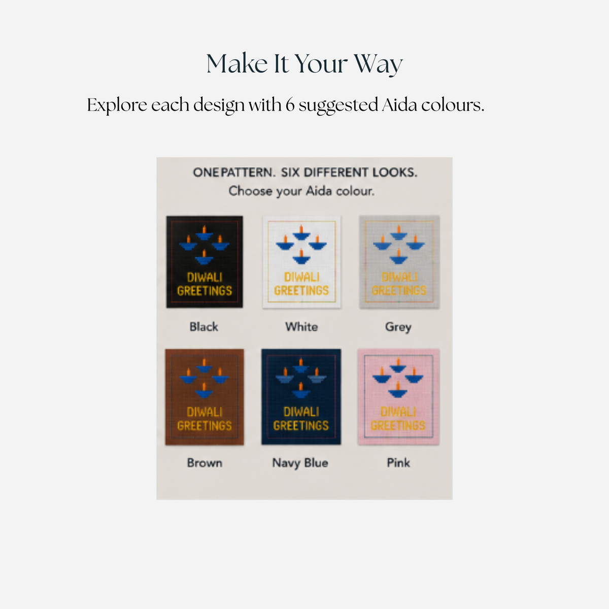 Diwali Cross Stitch Pattern Bundle – 3 Diwali Greetings Designs | Digital PDF